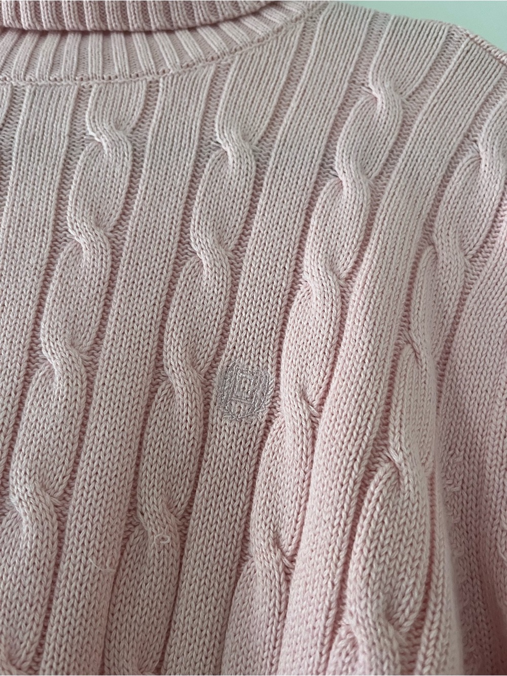 Vintage Chaps Light Pink Cable Knit Turtleneck Sweater XL Preppy Old Money - Picture 2 of 8